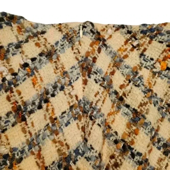 Talbots Wool Blend Cream Blue Tan Textured Skirt Hidden Side Zip Size 8 - Picture 8 of 9